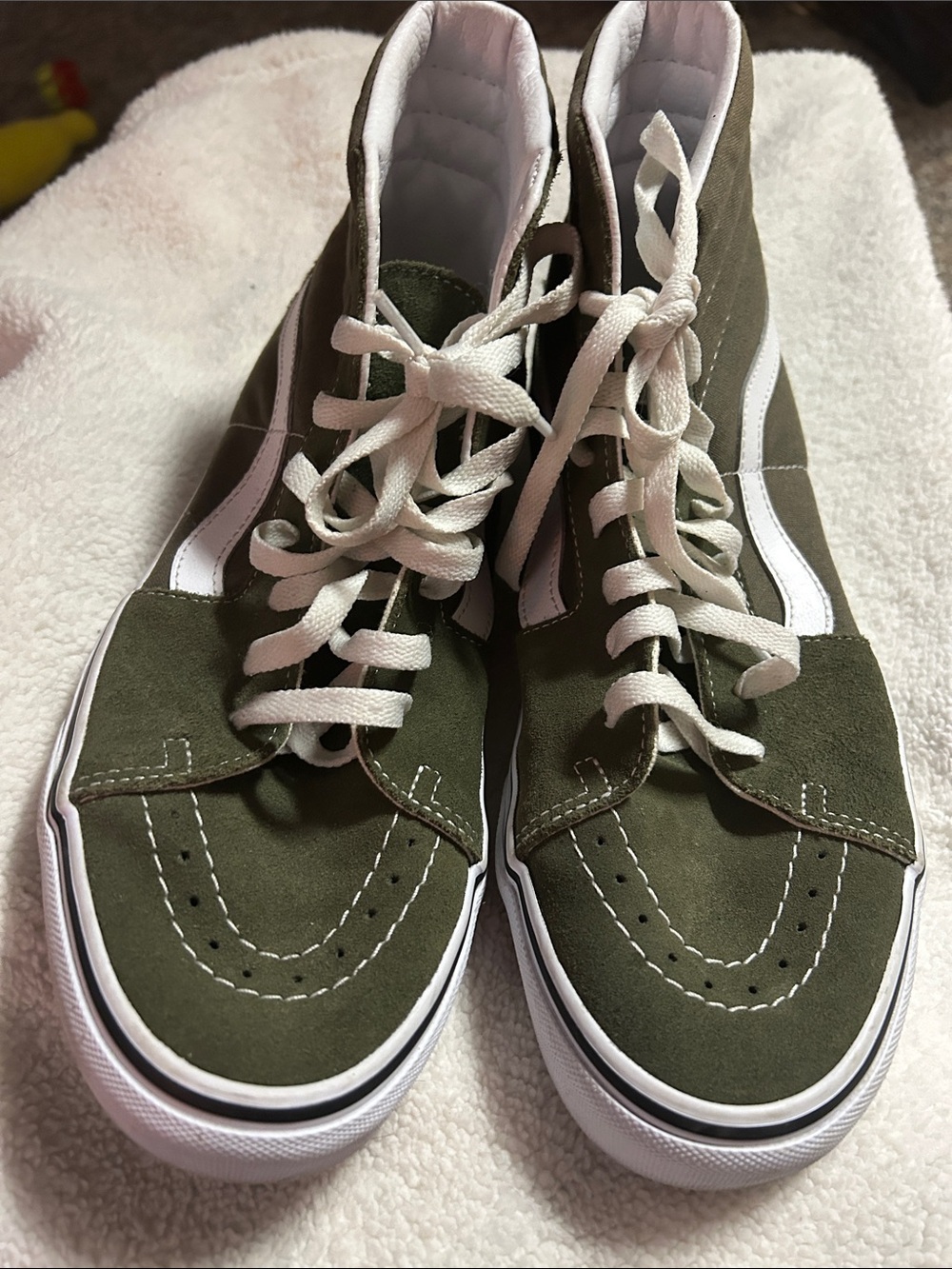 Vans Olive Green and White Sk8-Hi Sneakers